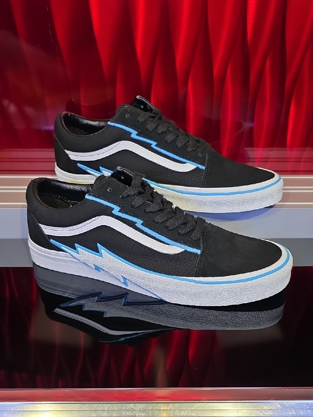 Vans Old Skool Bolt Pop Black Blue Men’s 13 Womens 14.5 Lightning Stripe Low Top